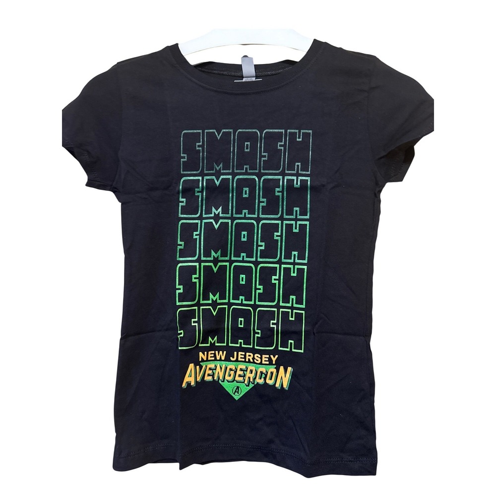 Marvel Avengers New Jersey AvengerCon Kids‎ Black Smash T Shirt Size L 10 12